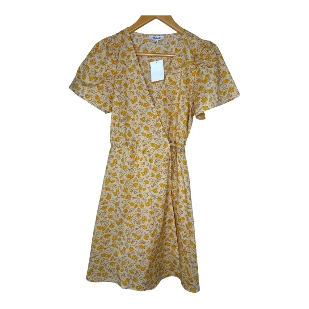 NWT Madewell Spring Fiore Floral Wrap Dress in Yellow